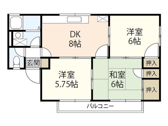 エステート飛鳥A棟(3DK/2階)の間取り写真