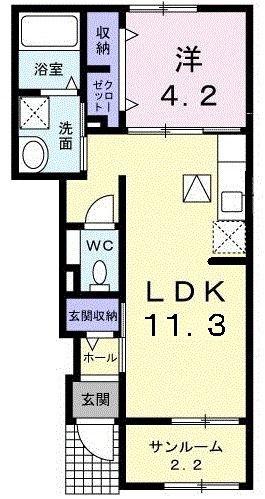 エレガント(1LDK/1階)の間取り写真