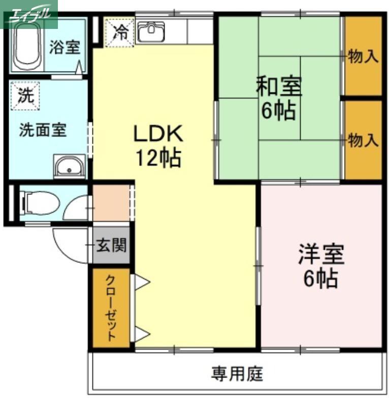 コスメティックスオオフク F棟(2LDK/1階)の間取り写真