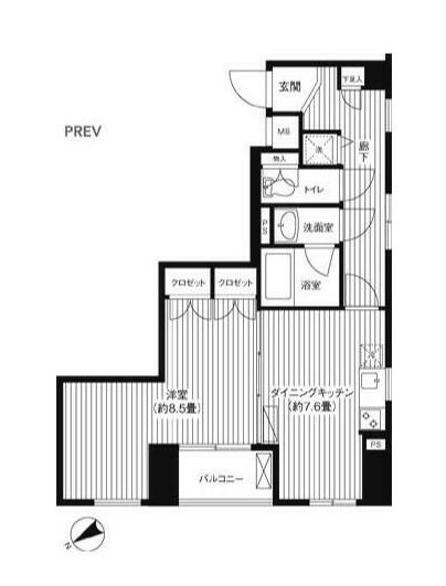 麻布イーストコア(1DK/2階)の間取り写真