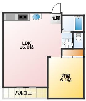 ウインズ庄内(1LDK/3階)の間取り写真