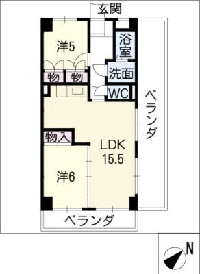 ライフ21 INA(2LDK/6階)の間取り写真