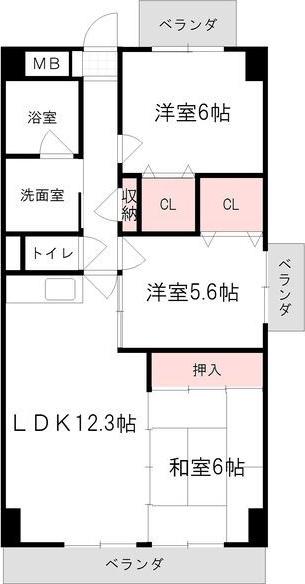 カーサ薬師寺(3LDK/2階)の間取り写真
