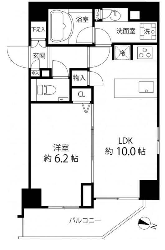 麻布十番レジデンス(1LDK/7階)の間取り写真