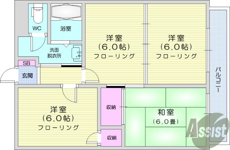クオリティーハイム協栄C(3DK/1階)の間取り写真