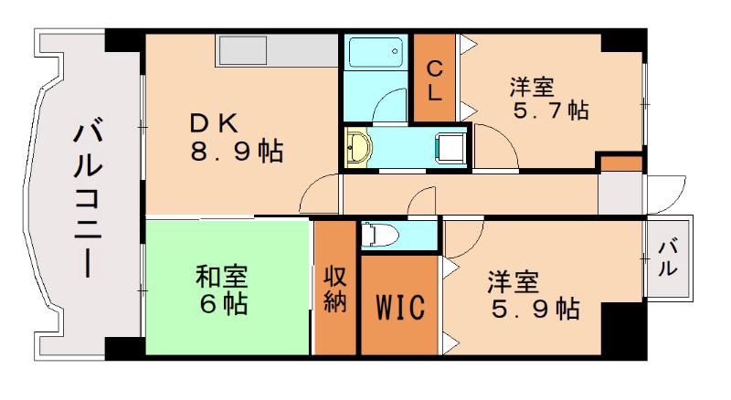 オロマーレ折尾南Ⅰ(3DK/4階)の間取り写真