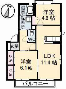 バリュージュKB棟(2LDK/2階)の間取り写真