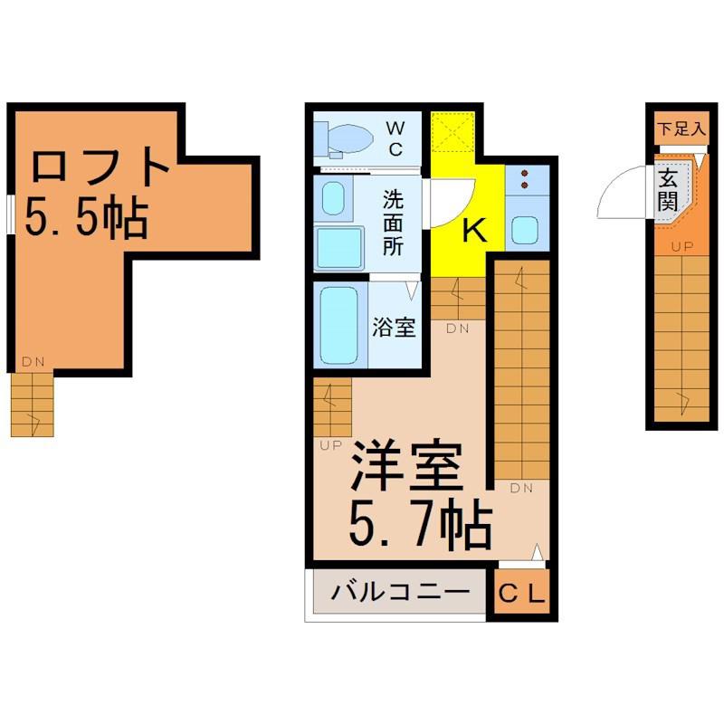 K・DREAM堀田(1K/1階)の間取り写真