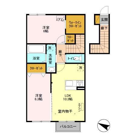 アクイール C(2LDK/2階)の間取り写真