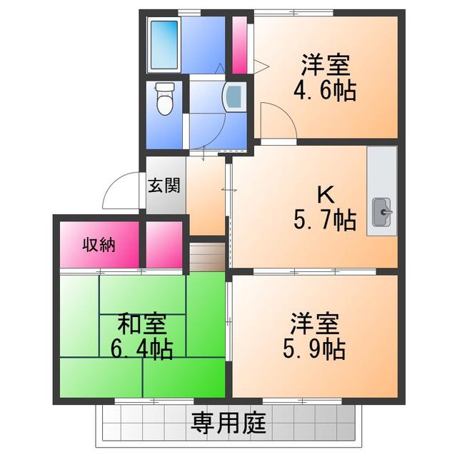 グランソレイユC(3K/1階)の間取り写真