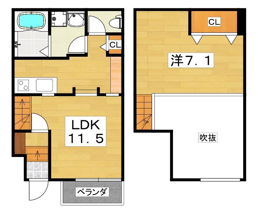 京阪本線 萱島駅 徒歩6分 2階建 築7年(1SK/1階)の間取り写真