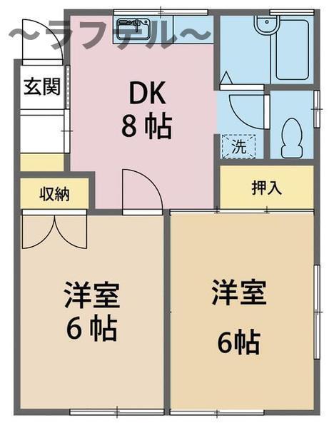 ポルシェ所沢小手指(2DK/2階)の間取り写真