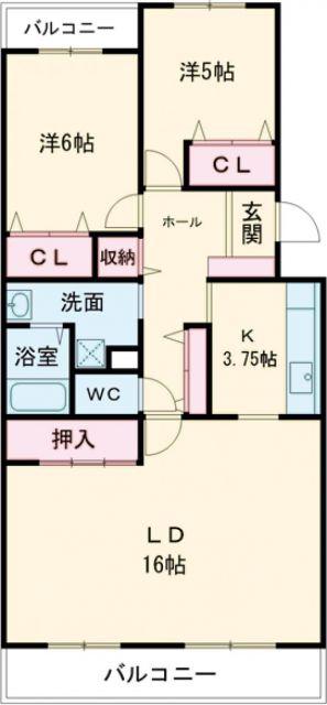 カーサグランデ並木(2LDK/2階)の間取り写真