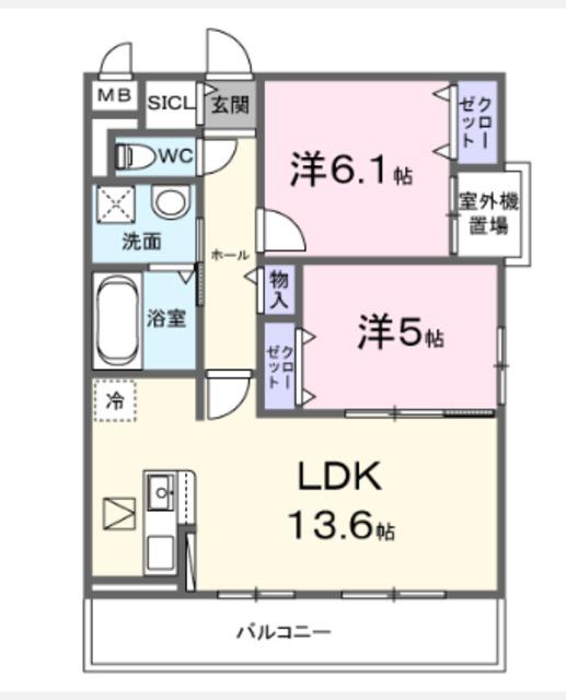 ブリオ安満 A棟(2LDK/1階)の間取り写真