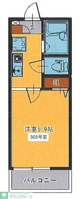 フルセイル相模原(1K/3階)の間取り写真