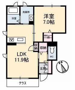 グリナージュII(1LDK/1階)の間取り写真