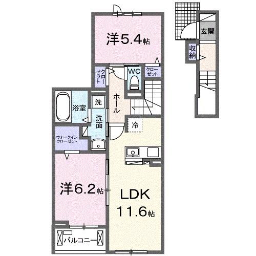 コンフォール北伊丹(2LDK/2階)の間取り写真