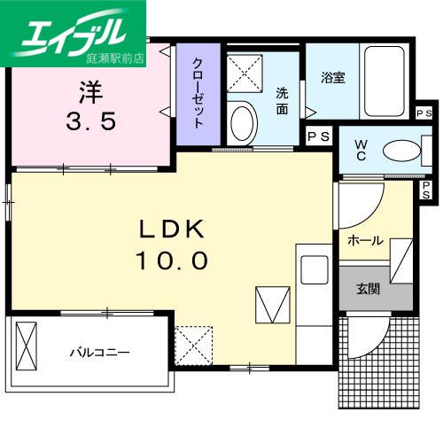 アンドロワ アン ソレイエ(1LDK/1階)の間取り写真