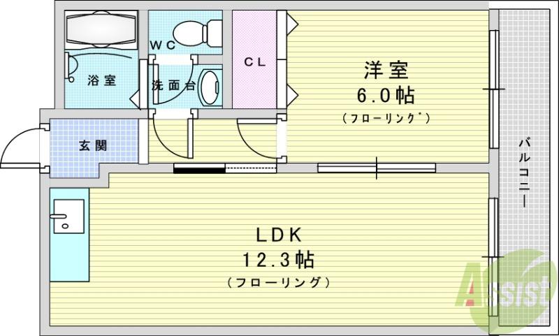 ミスターK上新庄(1LDK/1階)の間取り写真