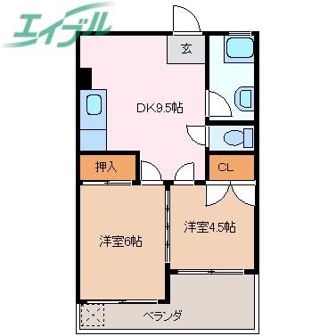 富士美荘 本館(2DK/3階)の間取り写真