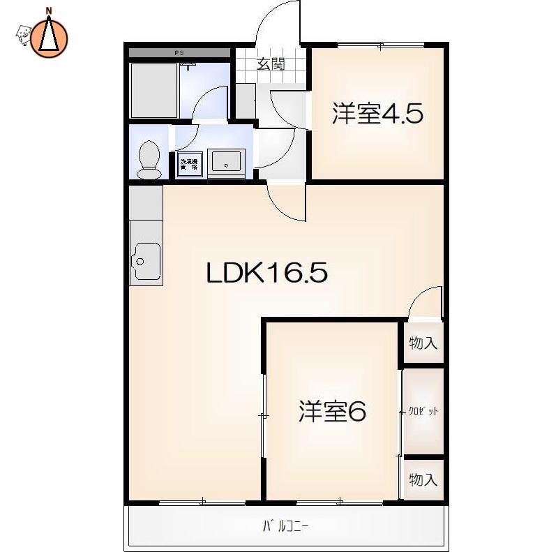東洋ハイツ(2LDK/4階)の間取り写真