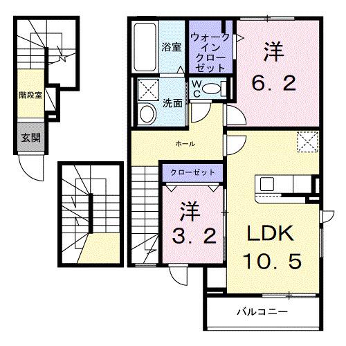 プロムナード・K(2LDK/3階)の間取り写真