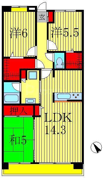 レジディア東松戸(3LDK/5階)の間取り写真