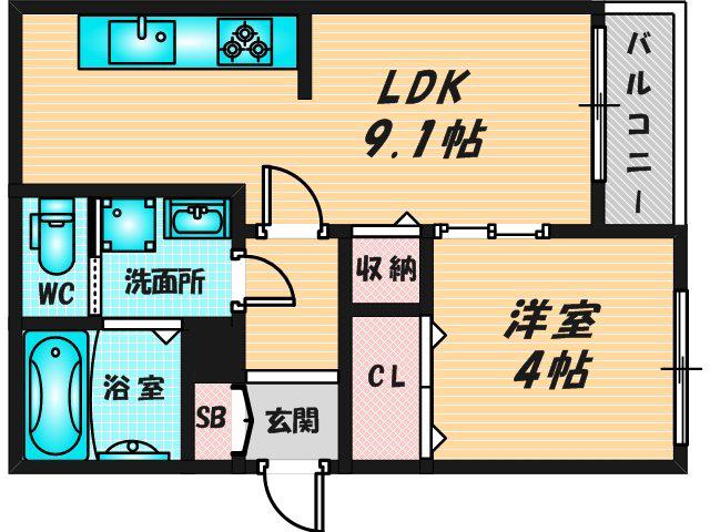 ヴィエント中小阪(1LDK/1階)の間取り写真