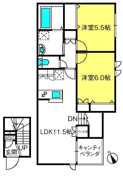 MAISON DE LAPIN(2LDK/2階)の間取り写真