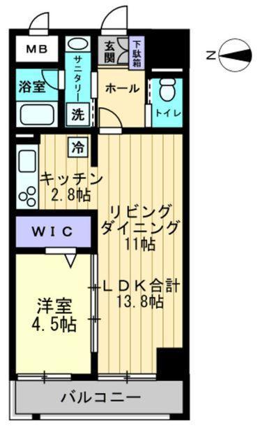 アルファレガロ中央町(1LDK/14階)の間取り写真