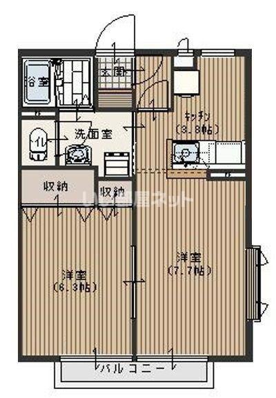 コンフォート毛呂山(1LDK/1階)の間取り写真