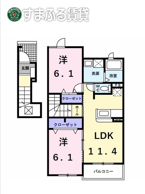 ガザニア(2LDK/2階)の間取り写真