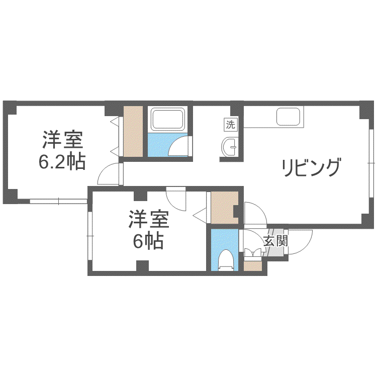 リ・ビエール(2LDK/4階)の間取り写真
