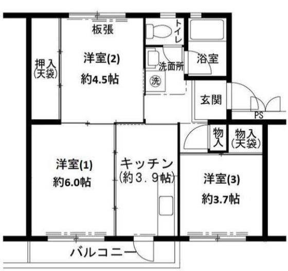 ビレッジハウス志染12号棟(3K/2階)の間取り写真