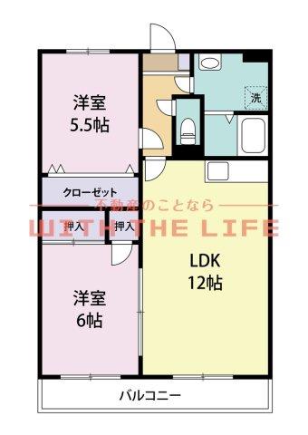 グリーンヒルズ津福(2LDK/5階)の間取り写真