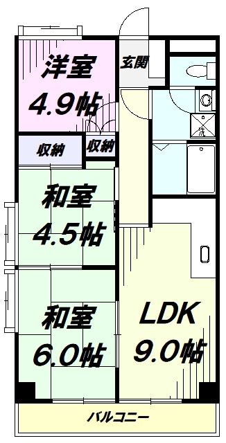 シンセカンドビル(3DK/3階)の間取り写真