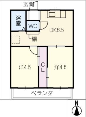 サンリッチ小杉(2DK/2階)の間取り写真