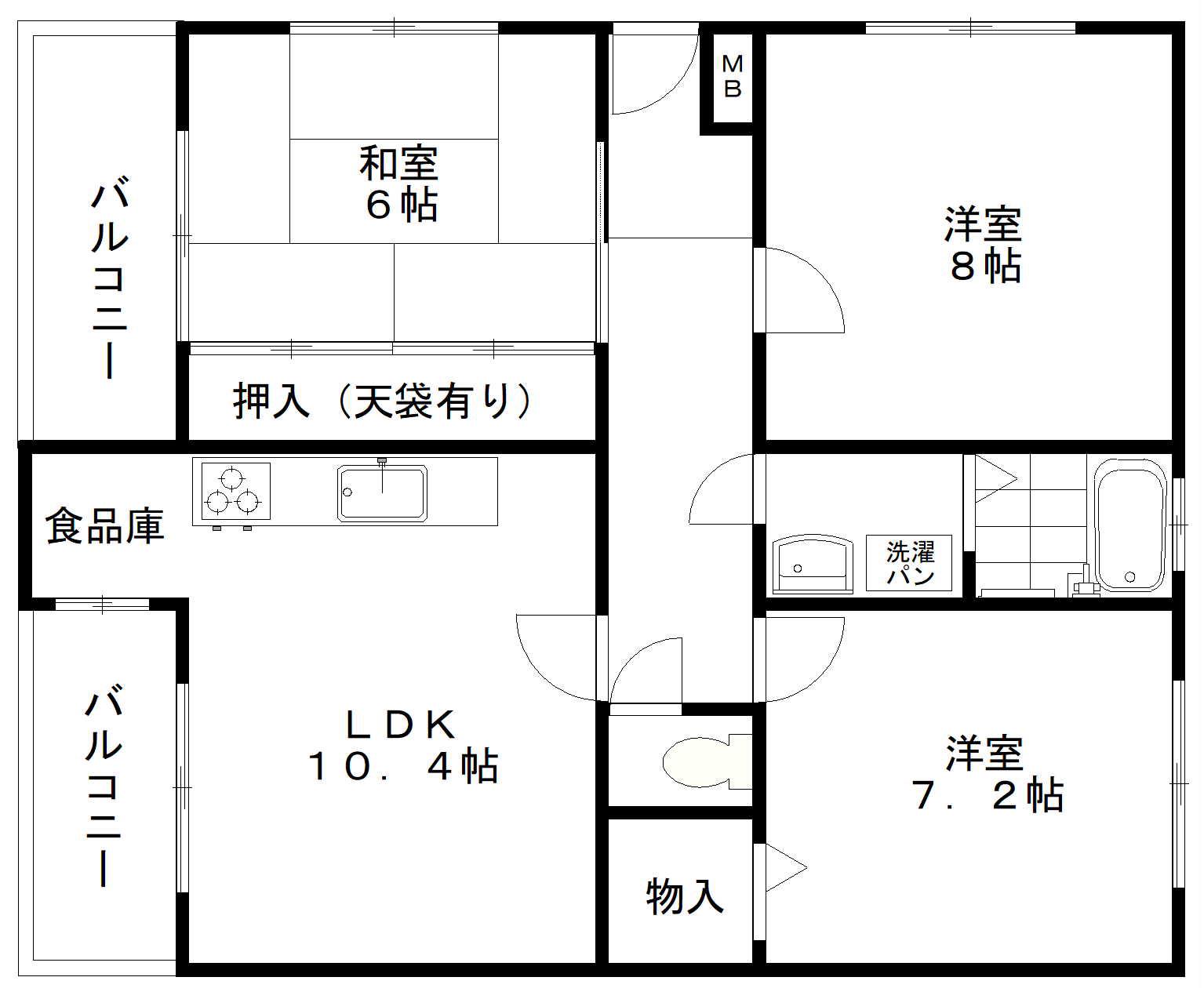 千里月見ヶ丘ハイツA棟(3LDK/2階)の間取り写真