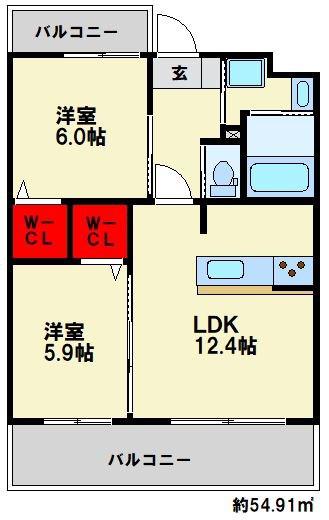 ルッシェ春日公園(2LDK/3階)の間取り写真
