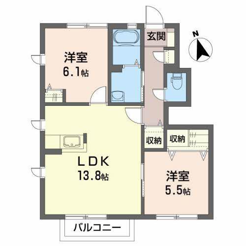 ガーデンヒルズC(2LDK/1階)の間取り写真