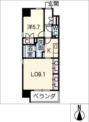 プランドール葵(1LDK/7階)の間取り写真