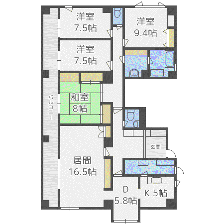 ラベンダー白石(4LDK/3階)の間取り写真