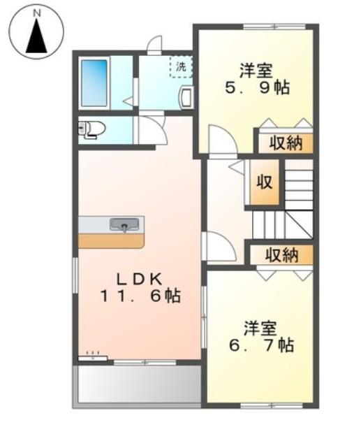ラ・レーヴ(2LDK/2階)の間取り写真