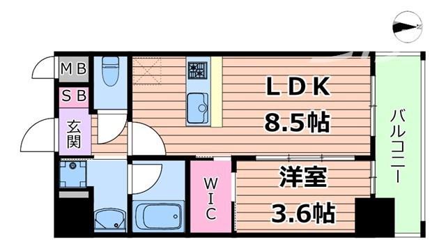 ORSUS大阪福島旧リヴェント福島(1LDK/2階)の間取り写真