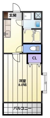 ヴィヴァーチェ若林(1K/4階)の間取り写真
