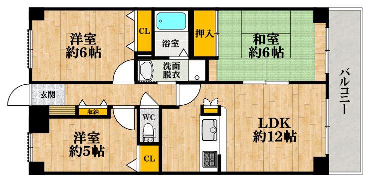 ライオンズマンション住吉万代東(3LDK/9階)の間取り写真