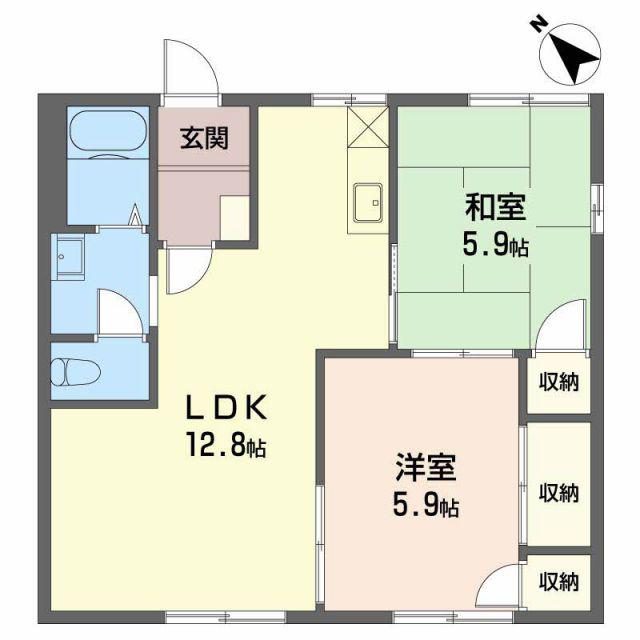 シーサイド若宮A棟(2LDK/1階)の間取り写真