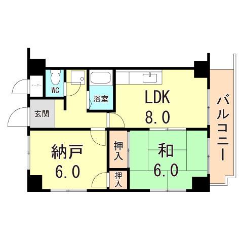 アビタシオン中崎(2LDK/2階)の間取り写真