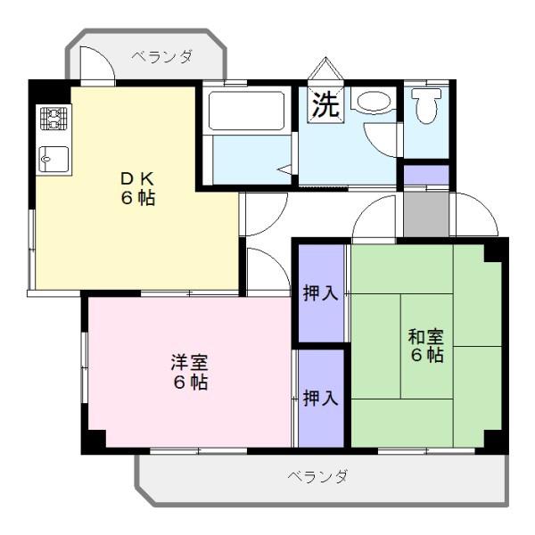 ロイヤルヒルズKY-B(2DK/2階)の間取り写真
