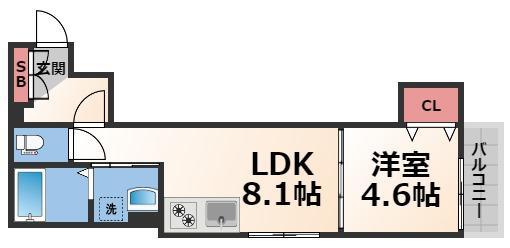 ティアラ北巽(1LDK/3階)の間取り写真